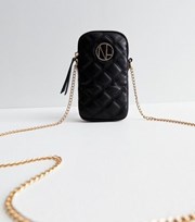 New Look Black Quilted Leather-Look Cross Body Phone Bag